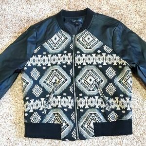 Black & Tan Tribal Pattern Bomber Jacket